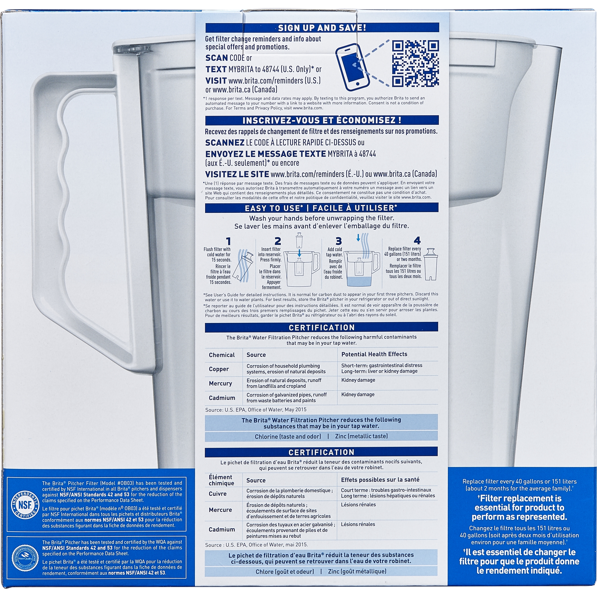 Brita Slim Water Pitcher with 1 Filter, BPA Free, White, 5 Cup - image 5 of 5