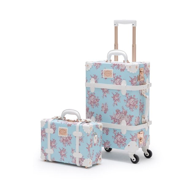 COTRUNKAGE Vintage Luggage Sets 2 Pieces, 20 Inch Tsa Approved Carry On  Suitcase with Spinner Wheels, Small Travel Hat Box for Women, Sky Blue