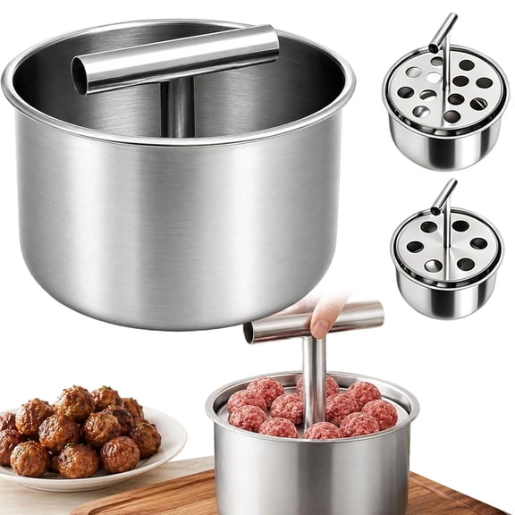 Stainless Steel Meatball Mould, Manual Push Press & 6/12-Ball Shaping Design for Kitchen, Home Cooking Tools