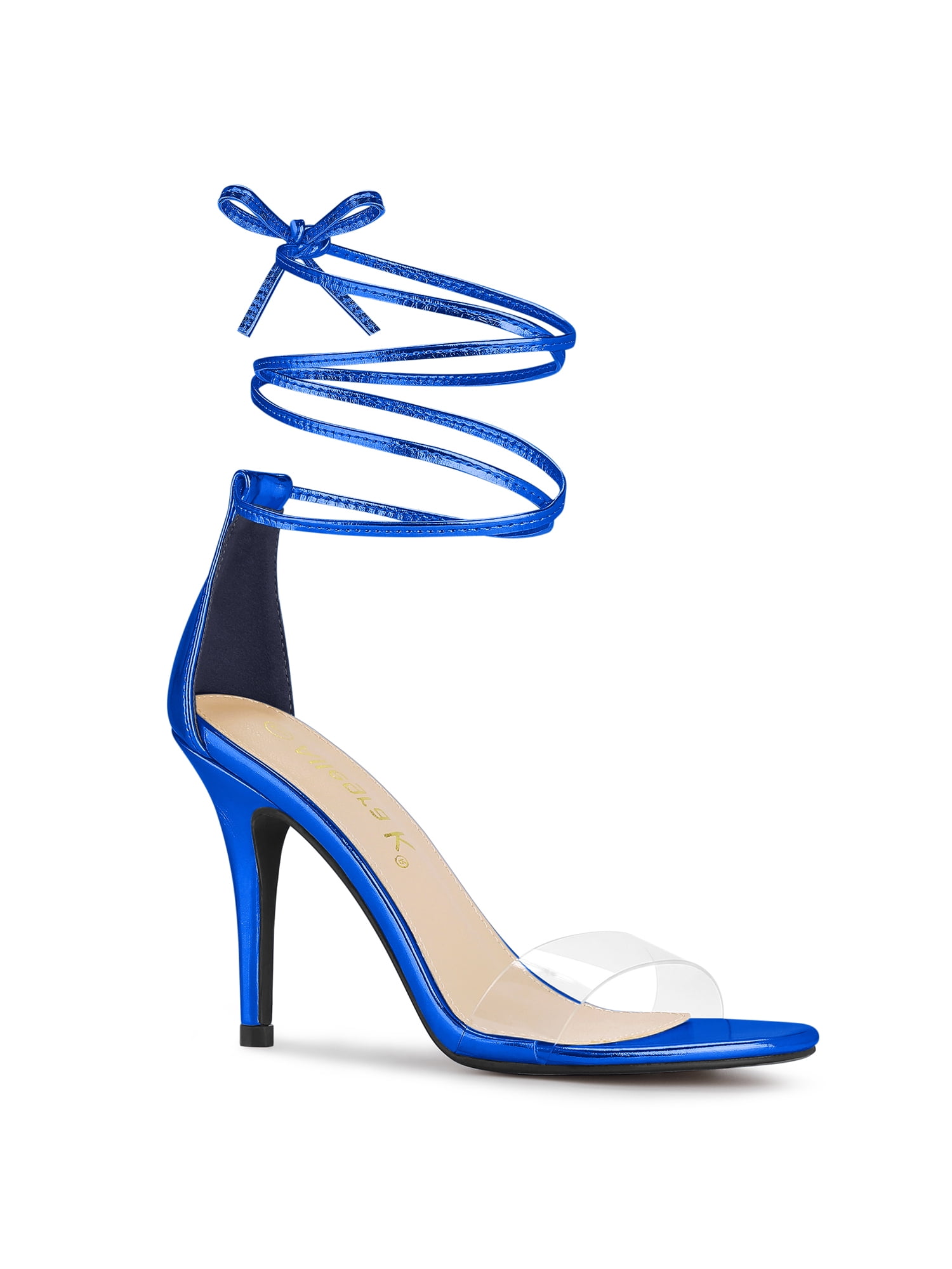 Allegra K Women's Sandals Dress Shoes Stiletto Heels Clear Strap Lace up Sandals