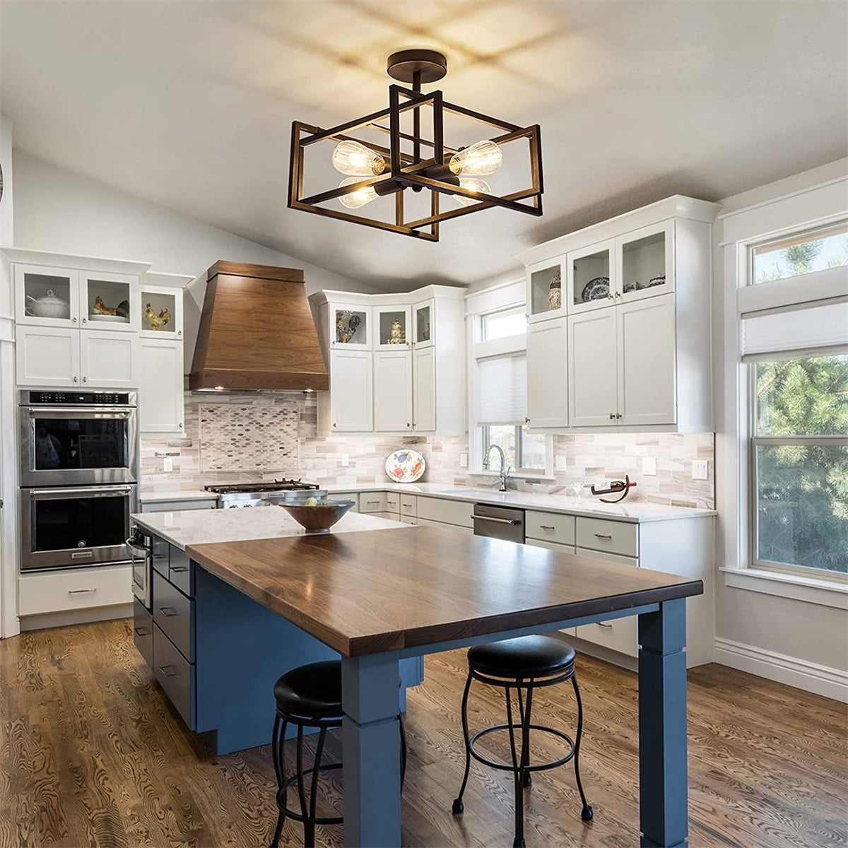 Flush Mount Ceiling Light Fixture Industrial Metal Close to Ceiling Lights,Farmhouse Lighting for Hallway Bedroom Kitchen Dining