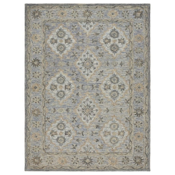 8â€™ x 10â€™ Blue and Tan Traditional Area Rug