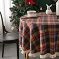 thumbnail image 6 of Checked Round Cotton Linen Tablecloth 150cm Washable Kitchen Dining Coffee Table Cover for Christmas Decor Garden Party Picnic (Coffee), 6 of 6