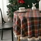 thumbnail image 4 of Mantel de cuadros verdes para Navidad, redondo de 150 cm, lavable, de lino, decorativo para mesa de café, cocina, jardín, tela con flecos americana beige, 4 of 6