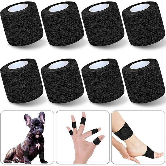 8 Pack 2 in x 5 Yards Cohesive Wrap Self Adhesive Bandage Wrap Elastic Self Adherent Wrap Self Stick Vet Tape for Athletic, Wrist, Ankle, Knees, Pets (Black)