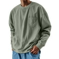 thumbnail image 2 of YOIAVAIOY Men's Solid Tees Oversized Drop Shoulder T Shirt Long Sleeve Crew Neck Pocket Tee Tops Lightweight Fall Sweatshirt Gray XXXXL, 2 of 7