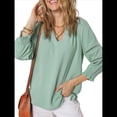 thumbnail image 3 of Blusas de 3/4 para Mujer, Plisadas, Informales, de Negocios, con Cuello en V, Holgadas, para Oficina Verde XL, 3 of 7