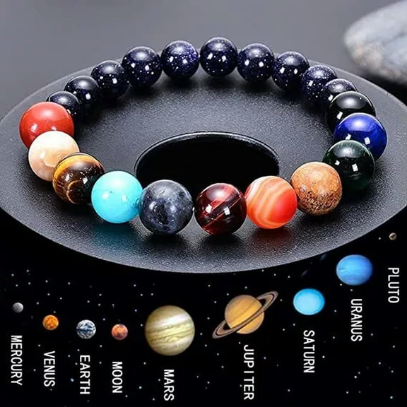 GKNET Natural Stone Universe Eight Planet Bracelet Elastic Beads Bangle Men Women Gift