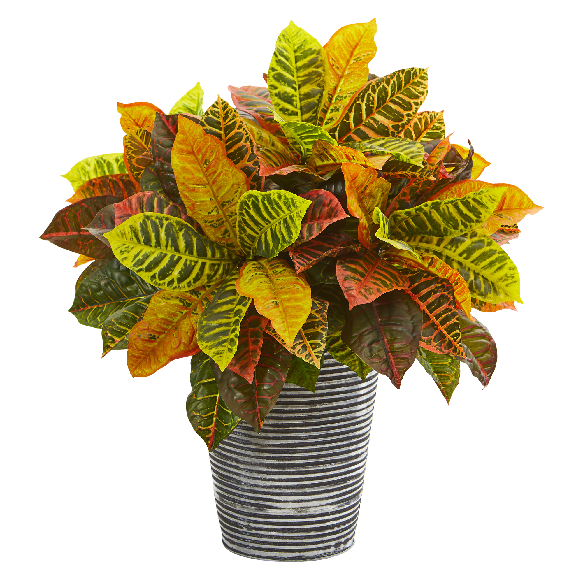 Nearly Natural 21 inch Garden Croton Artificial Plant in Planter with Black Pattern (Real Touch