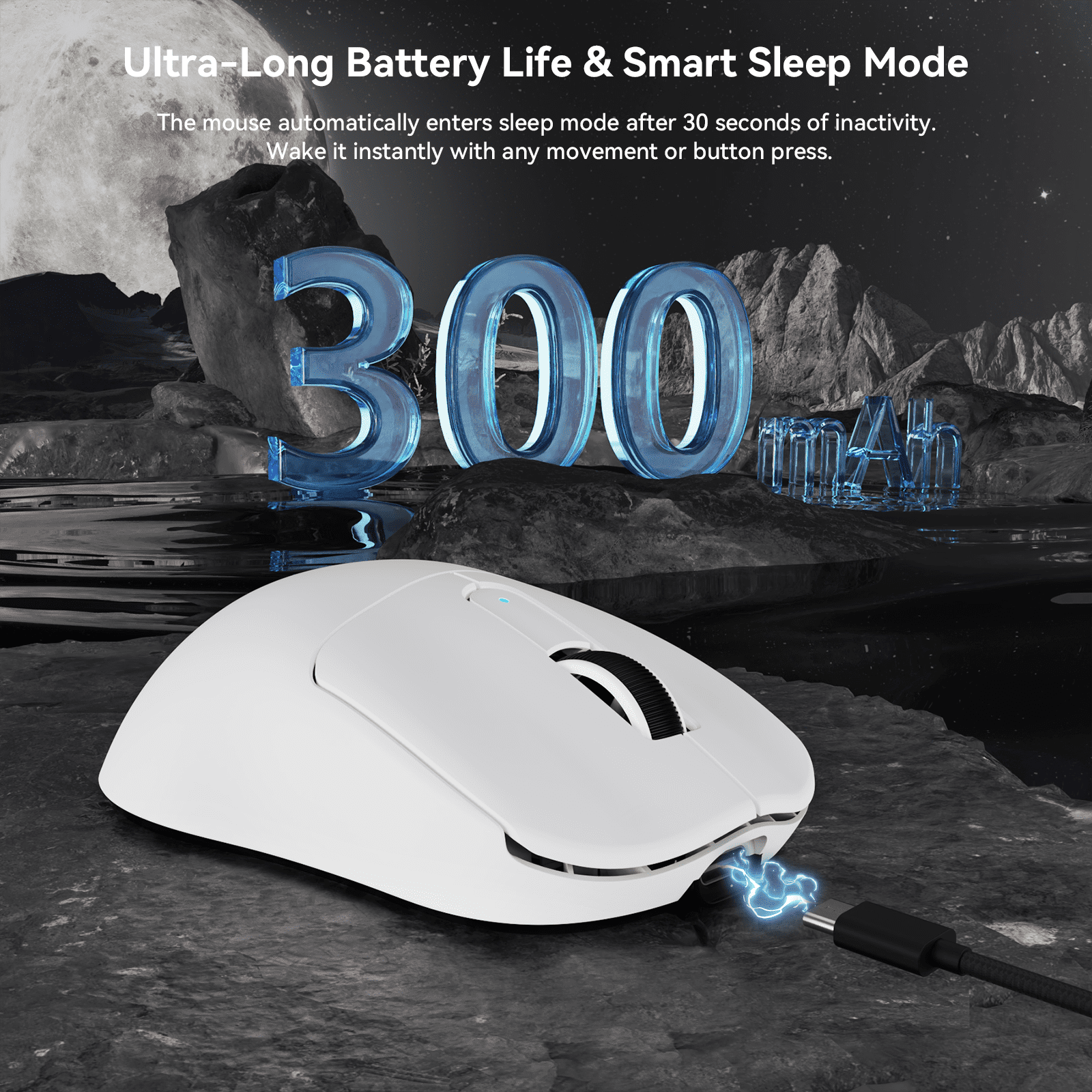 MAMBASNAKE M3 39g SUPERLIGHT Mouse, PixArt PAW3395PRO Gaming Sensor, BT/2.4G Wireless/Wired Gaming Mouse, 6 Adjustable DPI up to 40000, 200 Hrs Battery, Office Mice for Win11/Xbox/PS/Mac - White
