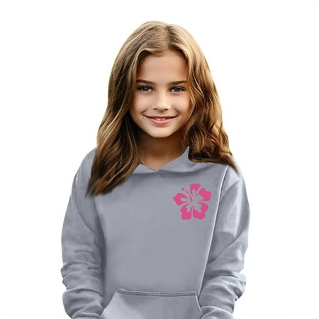 

ZKIRBJV Pink Palm Puff Hoodies for Girls Everything Comes In Waves Print Soft Fleece Hoodie Casual Long Sleeve Sweatshirts with Pocket Fall Hooded Pullover Tops Gift for Kids Gray 11-12Years