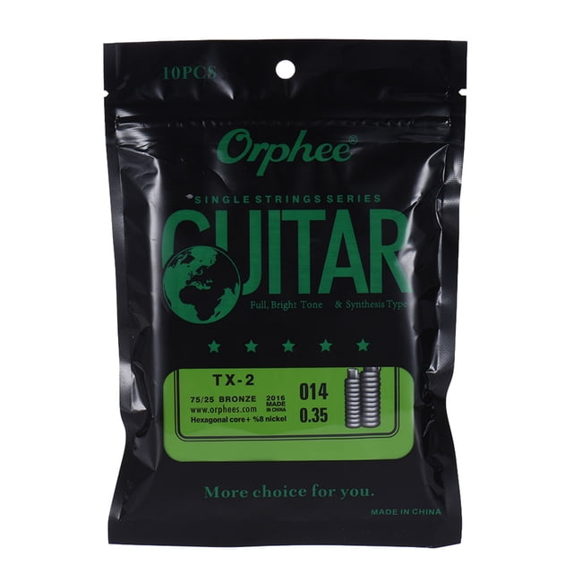 Amdohai Orphee TX-2 Single String Replacement for Acoustic Folk Guitar 2nd B-String (.014) 10-Pack High-carbon Steel Core 75/25 Phosphor Bronze Extra Light Tension