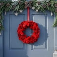 thumbnail image 5 of ShaoXinWan Velvet Bow Christmas Wreath with Hanging Ribbon, 2 Sizes Red Green Luxury Winter Front Door Garland, Soft Flocked Bow Wreath for Wall Mantel Xmas Decor, 5 of 8
