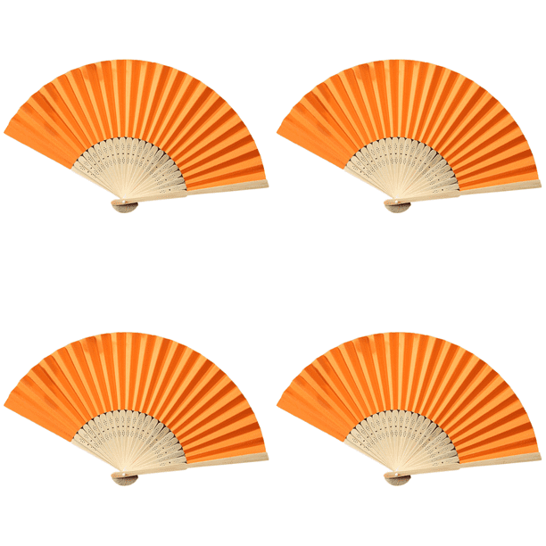 Abanico Mano Plegable Bolsillo Papel Bambú DIY para Fiesta Bodas() Naranja