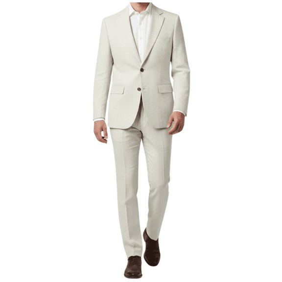 HBDesign Men's 2 Piece Linen Suit Slim Fit Summer Wedding Business Casual Blazer Pants Set