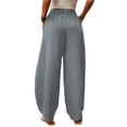 thumbnail image 2 of Keeccty Women Casual Pants Cotton Hemp Slacks Elastic Waist Pocket Wide Leg Pants, 2 of 5