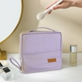 thumbnail image 4 of Standing Makeup Bag, 2025 New Standing Cosmetic Bag Organizer, Portable Functional Makeup Case with Multiple Compartments for Travel Cosmetics Storage, Purple, 4 of 6