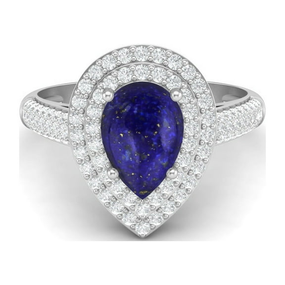 3.46 Ctw Lapis Gemstone 925 Sterling Silver Pear Shape Halo Mother's Day Gift Ring