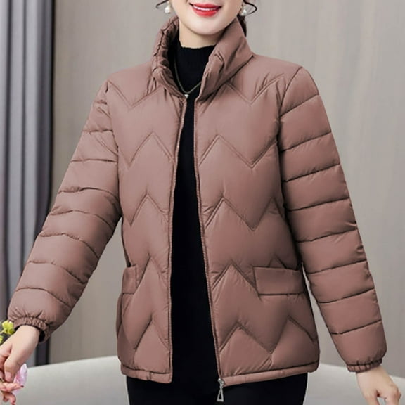 Goodtrade8 Womens Jacket Fleece Zip up Puffer Jacket Casual Long Sleeve Pocket Solid Color Women Winter Tops