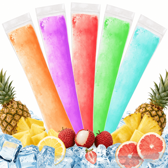 100PCS Food-Grade Disposable Ice Popsicle Mold Bags with Zip Seals, Clear Ice Pop Bags with Silicone Funnel, Disposable Freezer Pop Bags for Homemade Popsicles, Juice & Fruit Smoothies