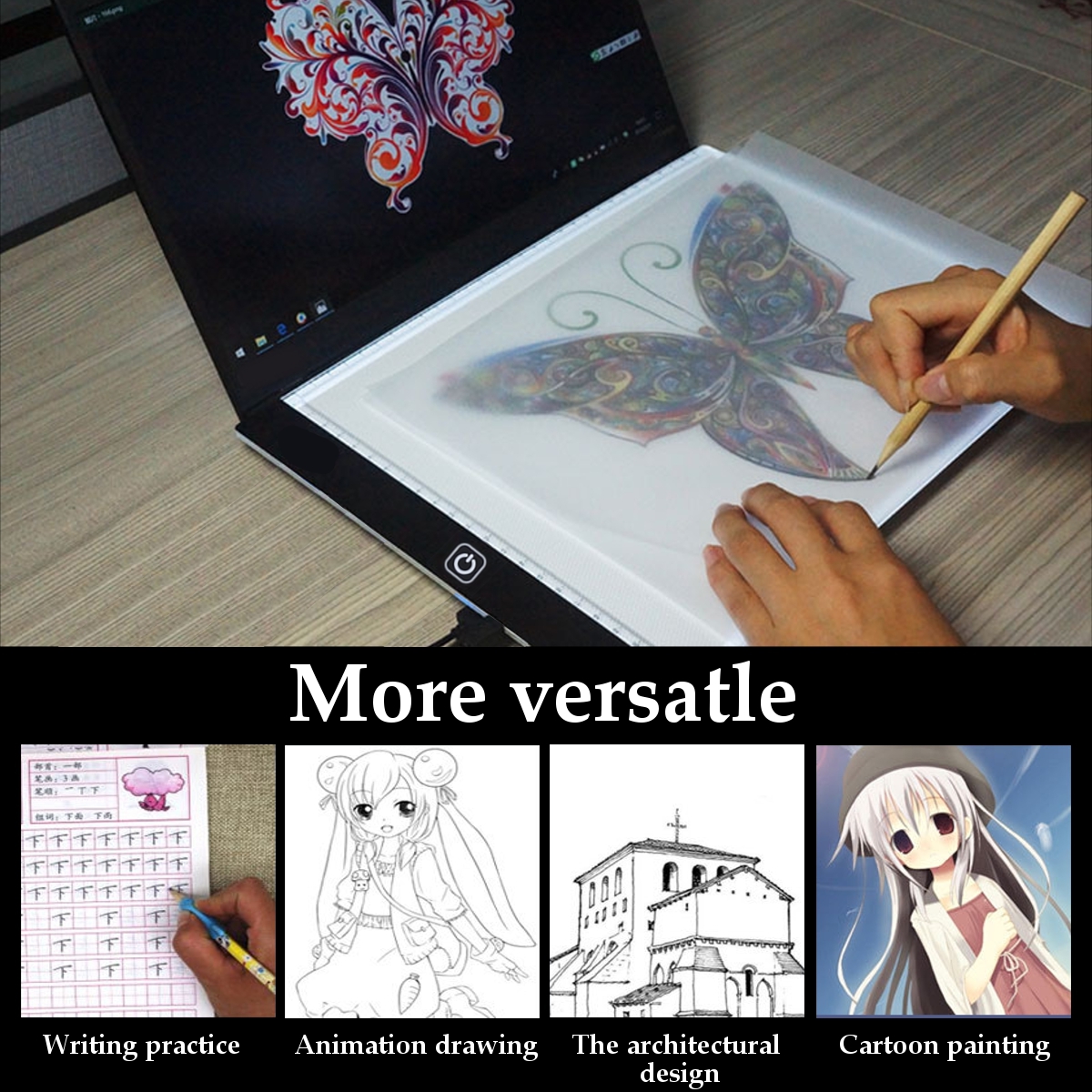 lahomia Dimmable LED Light Box A4 Tablero De Pintura USB Ultra Slim Drawing Copy Pad