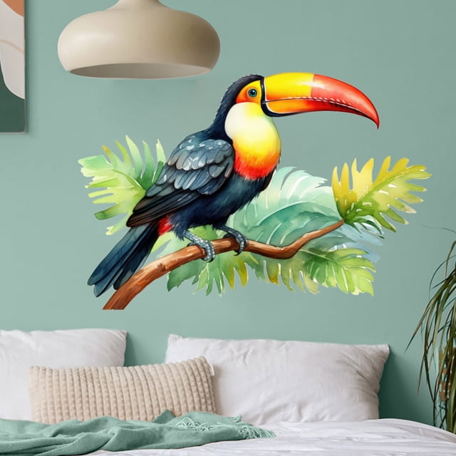 Adhesivos de pared con forma de tucán, pájaro tropical, PVC, 30 x 39,5 cm