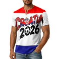 thumbnail image 3 of 2026 Soccer Cup Retro Jersey Henley for Men, Short Sleeve Button Neck Graphic Tee with Country Flag & Ball Print for Game Day & Summer Casual Purple S, 3 of 7