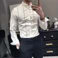 thumbnail image 4 of Camisa de vestir para hombre, camisas formales de oficina con músculos para hombre, camisas de negocios a rayas, estilo hipster XXL, ropa popular coreana de marca barata, estilo de verano, 4 of 5