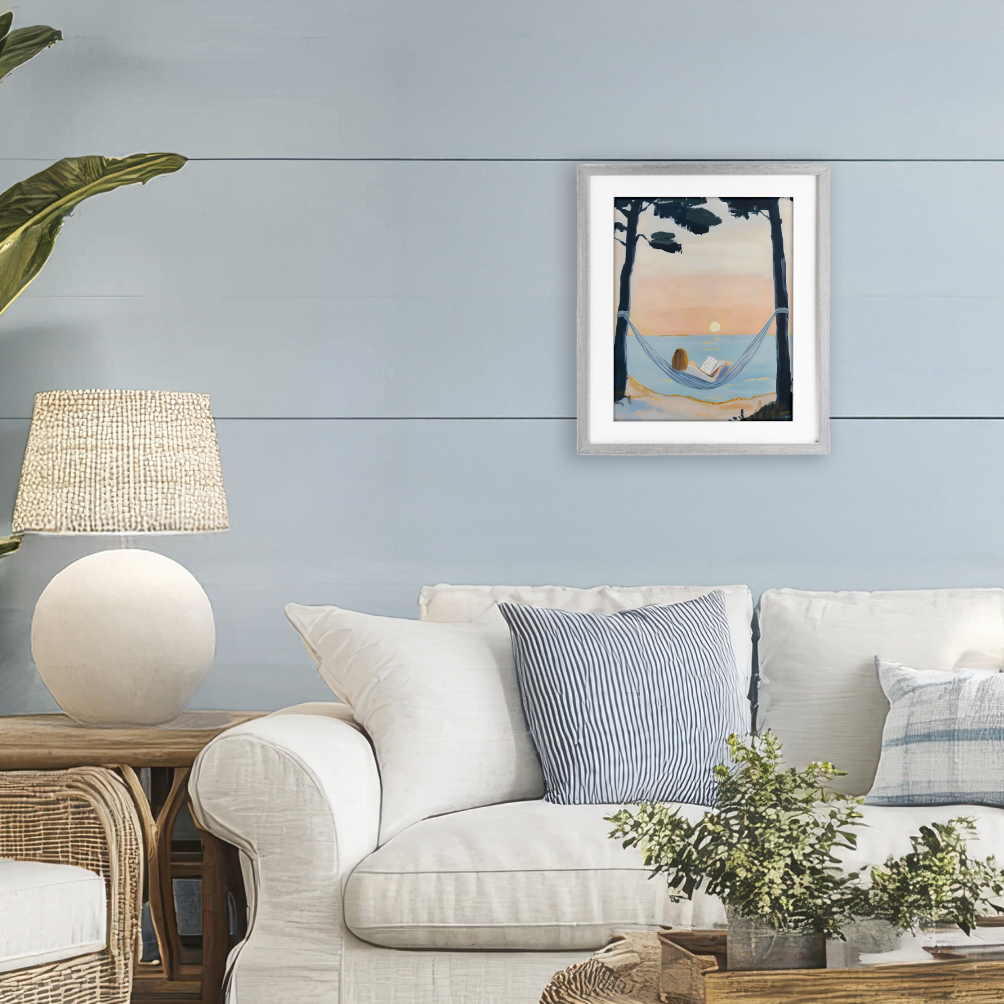 Stupell Industries Reading At Sunset in Hammock Gray Framed Print Under Glass, design by The Prints Vibe