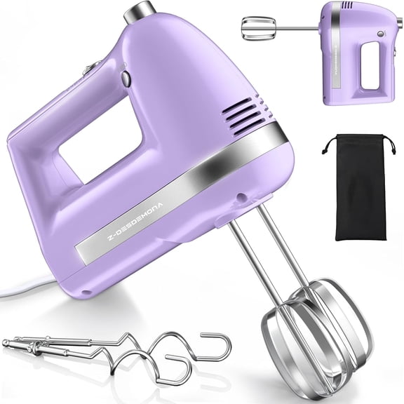 Electric Hand Mixer, Powerful 300W Mixer Handheld with 304 Beaters, Dough Hook,Hand Held Turbo for Baking Cakes, Eggs, Cream Food(Purple)