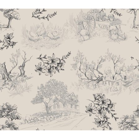 Beige Toile de Jouy Peel and Stick Wallpaper 10'L x 24''W