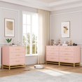 thumbnail image 6 of Twister.CK Wooden Dresser for Bedroom, Dressers & Chest of Drawers with 3 Drawer, Wood nightstand for Storage and Organization, Pink, 6 of 9