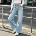 thumbnail image 2 of Tqcoqu Women's High Waist Wide Leg Straight Jeans,Double Front Patch Pocket Denim Pants,Single Button Zip Fly Casual Daily Trousers,Light Blue Women's XXS-L, 2 of 8
