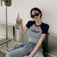 thumbnail image 3 of Camiseta Y2K para mujer, Tops cortos ajustados con letras de retales, ropa de calle informal, moda coreana, camisetas de manga corta, camisetas Bae para mujer, 3 of 5