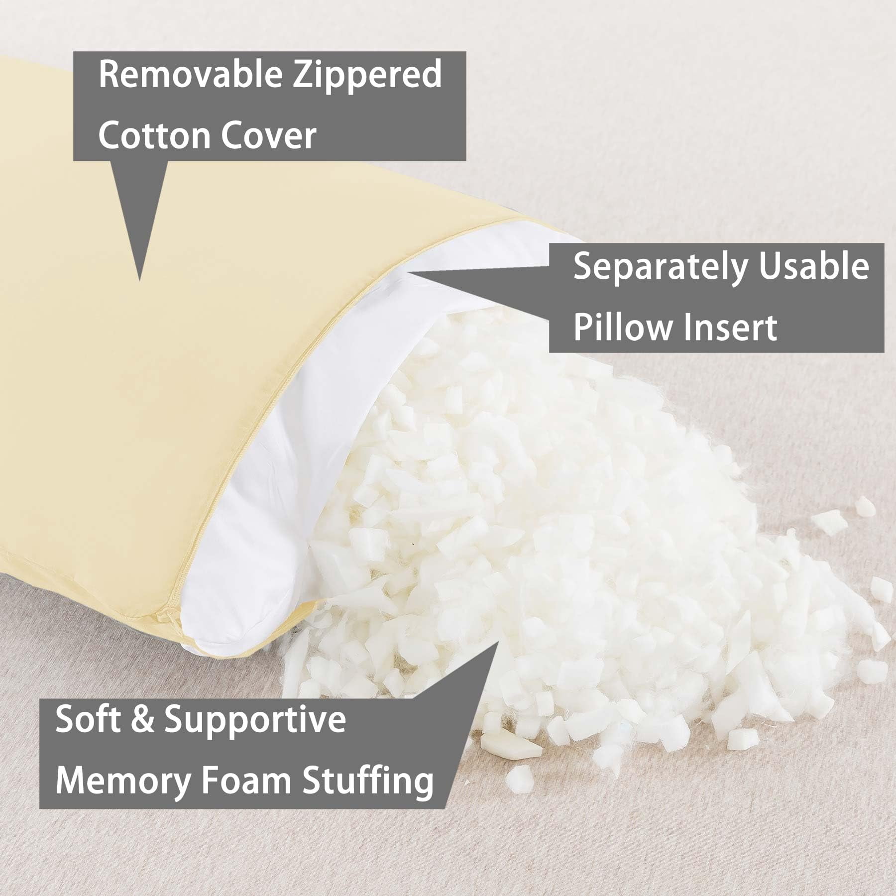 Memory Foam Body Pillow with Plush Fuzzy Cover Full-Length Support Pillow for Adults Soft Comfortable Sleeping Aid