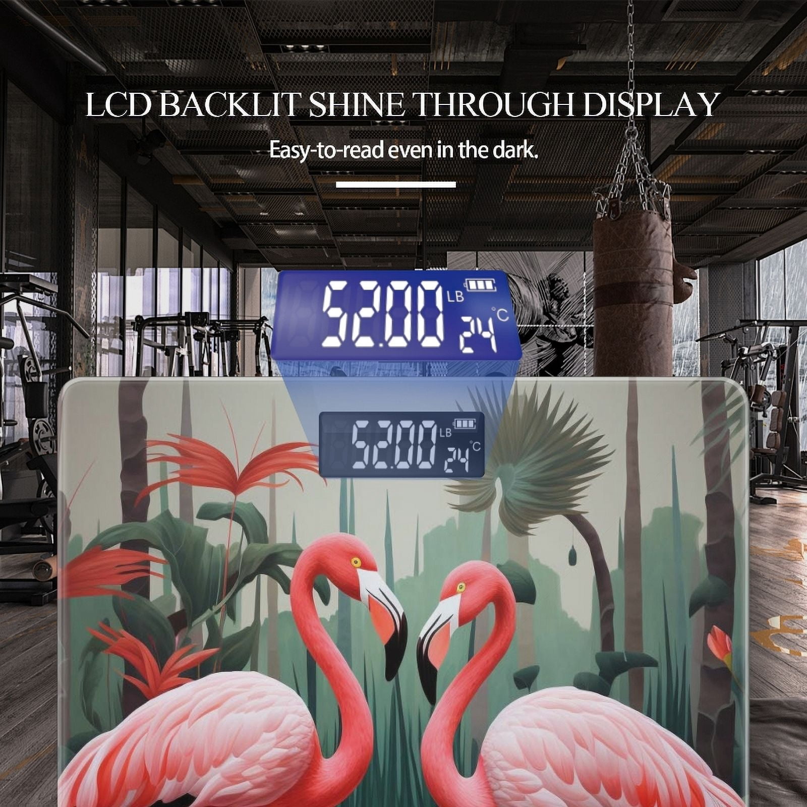Bathroom Scale, Highly Accurate Digital Body Scale,Precisely Measures Weight up to 400 lbs-Pink Flamingos In The Tropical Forest With Green Background