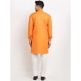 thumbnail image 4 of eloria Men's Traditional Orange Solid Cotton Blend Thread Work Kurta Pyjama set, 4 of 7