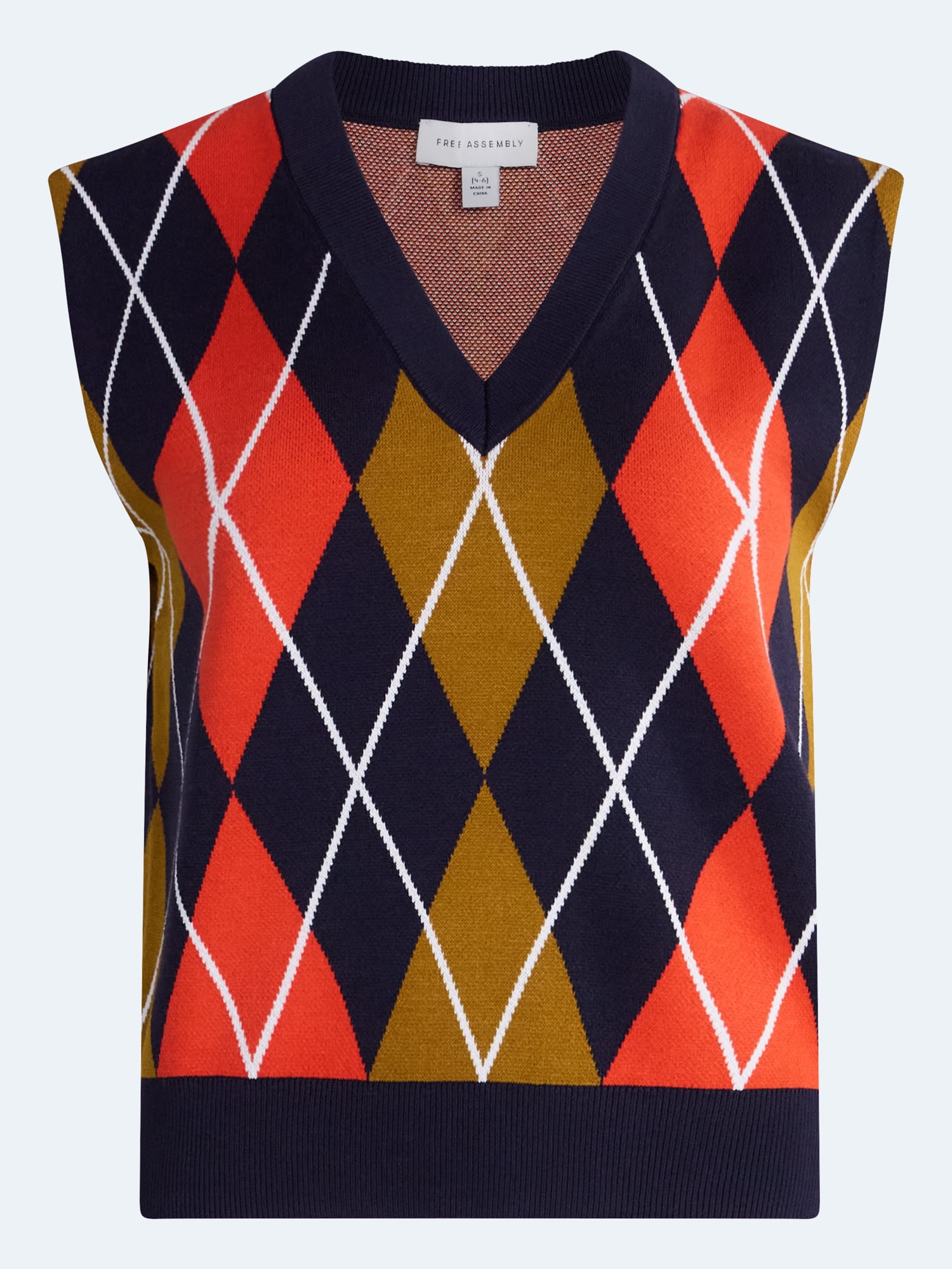 Free Assembly Women's Argyle V-Neck Sweater Vest, Sizes XS-XXL