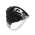 thumbnail image 4 of AeraVida Black Onyx Feather Crown Skull Detail .925 Silver Ring-9, 4 of 5