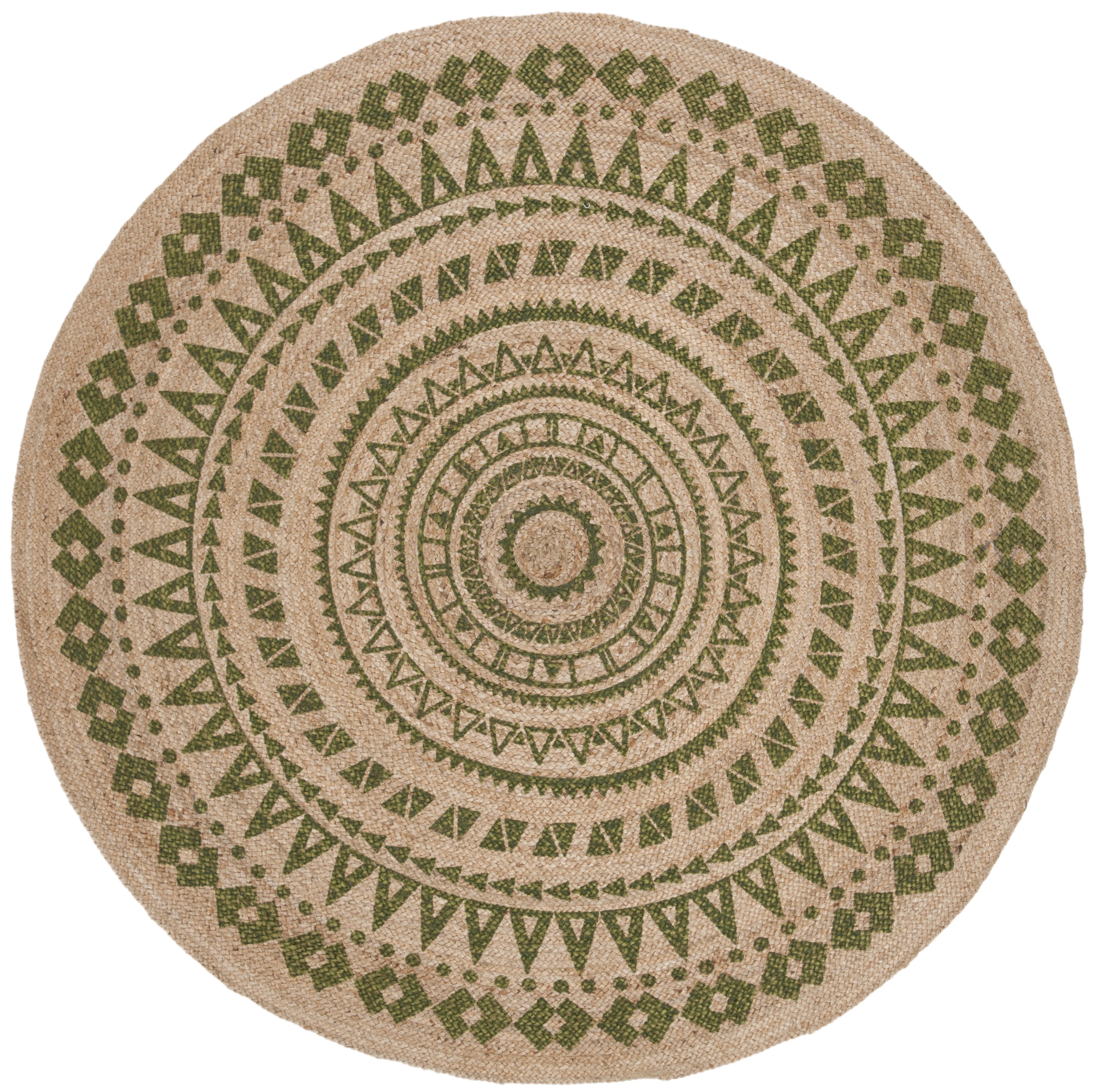 SAFAVIEH Natural Fiber Zoolander Geometric Jute Area Rug, Green/Natural, 6' x 6' Round