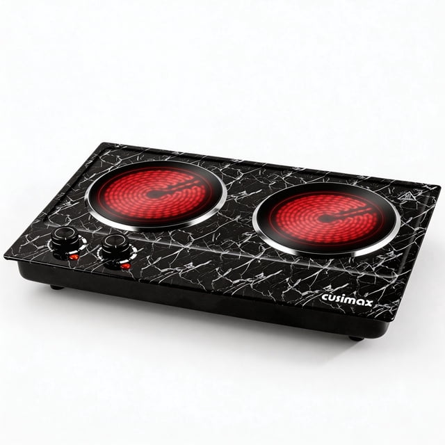 Cusimax 1800W Double Hot Plate - Induction Cooktop,Electeic Stove, Precise Temp Controls,Works with All Cookware.Marble Black