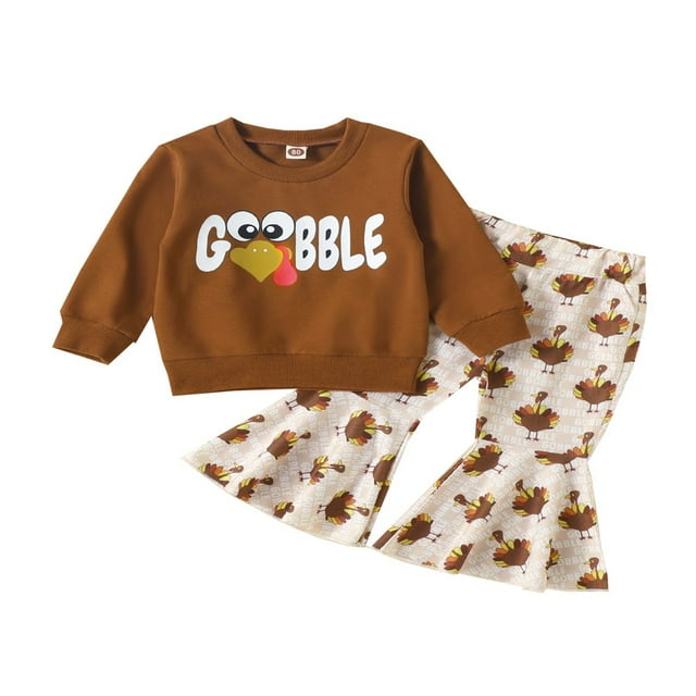 Baby Thanksgiving Day Sets Long Sleeve Pullover Tops Flare Pants Set