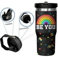 thumbnail image 3 of Rainbow Pride Flag Tumbler, Retro Be You Travel Mug, Gay Pride Cups Lesbian Gifts for Women Men, 30 Oz Stainless Steel Tumbler With Handle & Straw, LGBTQ Awareness Month Gifts, 3 of 6