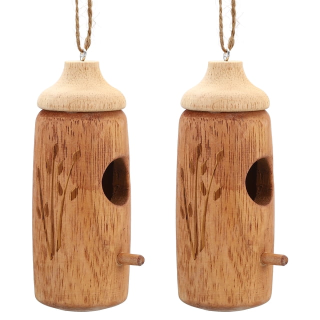 Casa de colibrí Uxcell, 2 paquetes de casas para colibríes, nido de colibrí de madera para colgar afuera, estilo 3