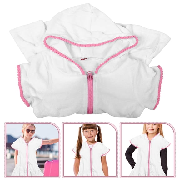 WRITWAA Swimsuit Cover Up Girls Hooded Zip Covers Up Beach Dress Cotton 1Set Breathable