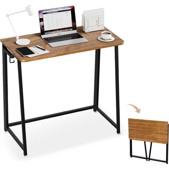 Folding Desk Small Foldable Desk for Small Space, 31.5 Inches Writing Computer Desks in Study, Home Office Foldable Office Desks for Bedroom, Rustic