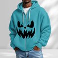 thumbnail image 2 of CONROSES Halloween Mens Knit Hoodies Pumpkin Face Graphic Long Sleeve Zip Up Waffle Pullover Hoodie for Men Fall Winter Hooded Sweatshirts with Pocket, 2 of 5