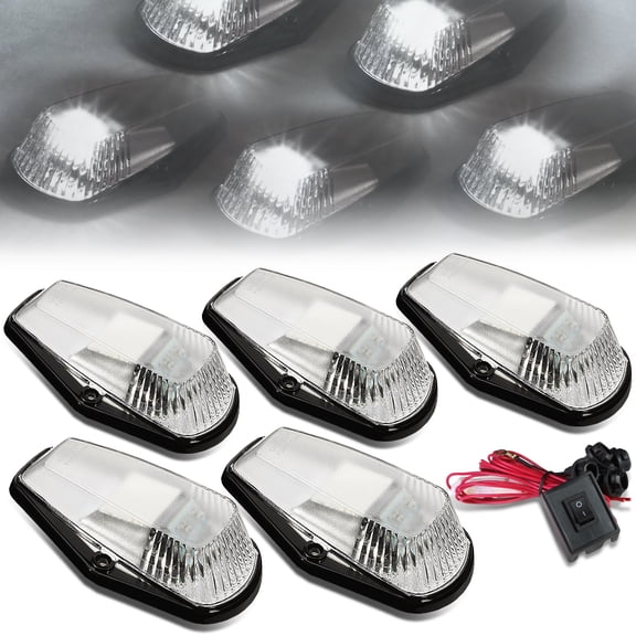 DNA Motoring CBL-F15080-CH-W For 1980 to 1996 Ford F150 F250 F350 F450 5 X LED Cab Roof Top Lights   Wiring Harness   Switch (Chrome Housing White LED) 92 93 94 95