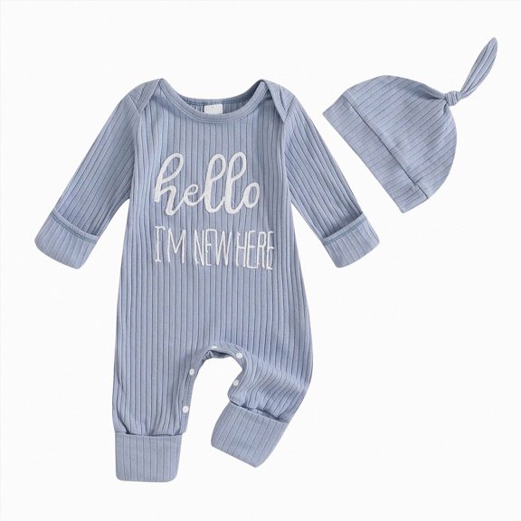 NIEWTR Baby Pajamas Girls French Terry Sleepsuit Long Sleeve Round Neck Floral Print Sleep and Play Outfit 18 24 Months Infant Clothes(A-Blue,0-3 Months)