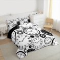 thumbnail image 3 of Manfei Cartoon Clock Full Size Comforter Sets, White Black Geometric Stripes Bedding Comforter Set, Teen Kid Child Reversible Bedding Sets, Super Cozy Room Decor, 3-Piece, 3 of 8